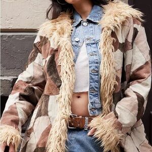 Vintage Y2K Outbrook Patchwork Leather Penny Lane Afghan Jacket Small